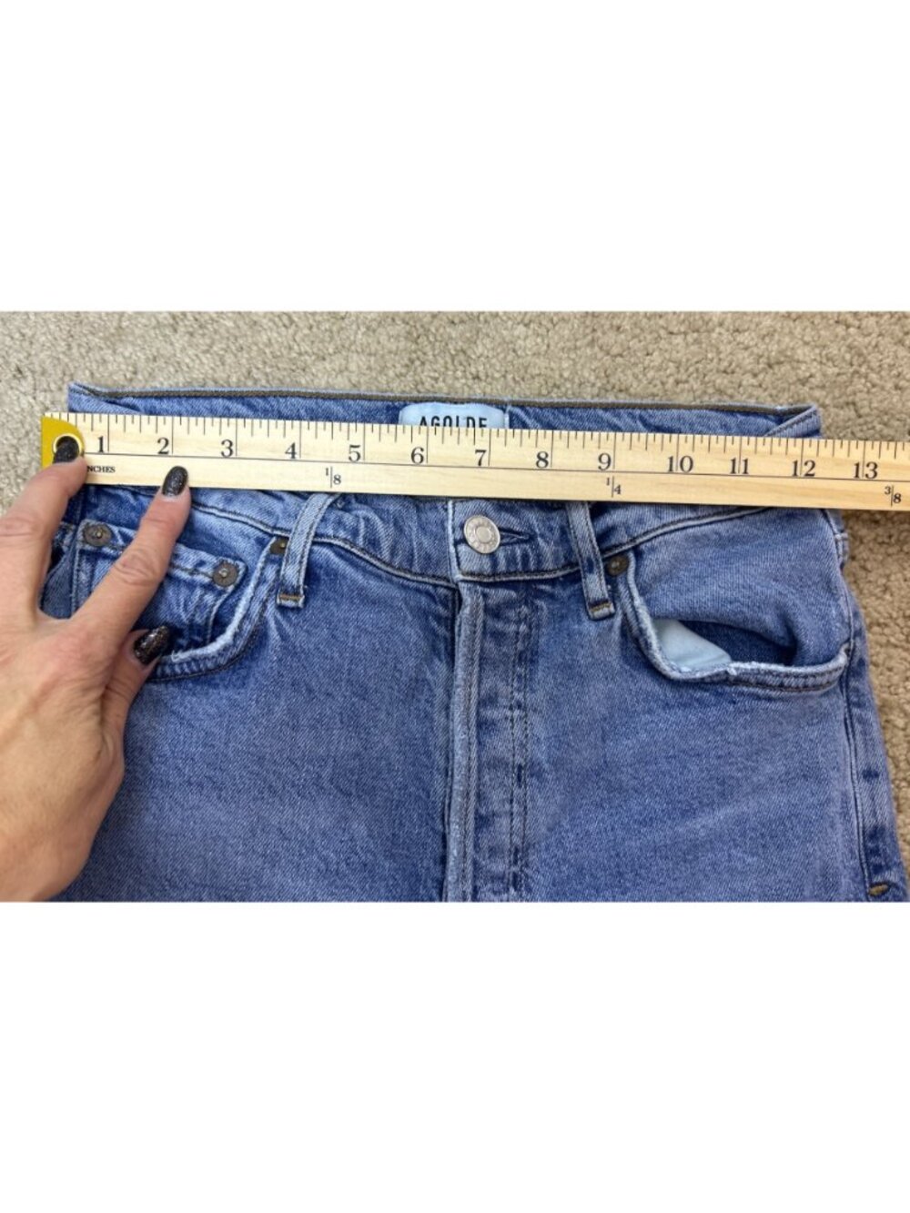 AGOLDE Women's 26 High Rise Distressed Cropped Jeans Button Fly Frayed Hem - Picture 11 of 12